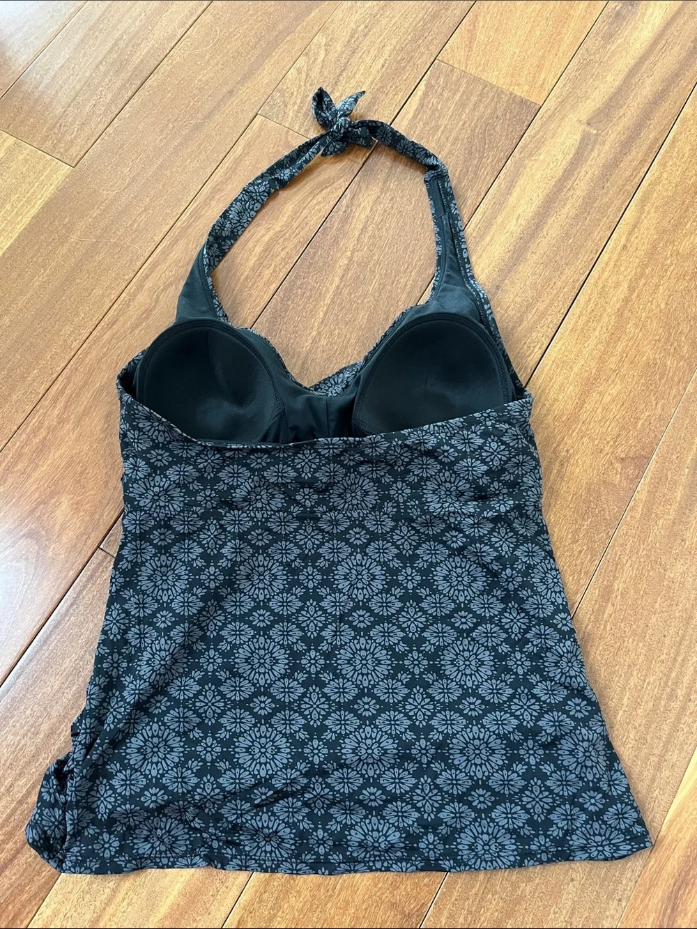 Merona Black Patterned Halter Tankini Top